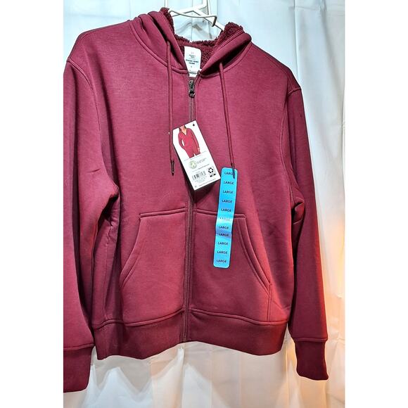 Women's Maroon Sherpa Lined Jacket w/Hoodie L (NWTags) - Picture 1 of 6